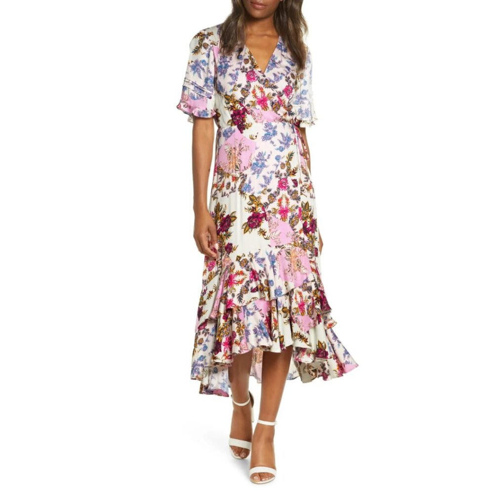 Adelyn Rae Abbi Mix Floral Wrap Dress Large